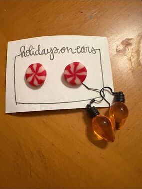 Red & White Peppermint Stud Earrings